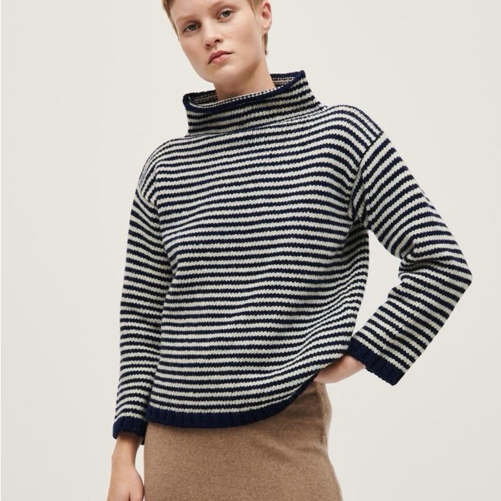 SOLD Striped Navy and White Women's Wool Sweater